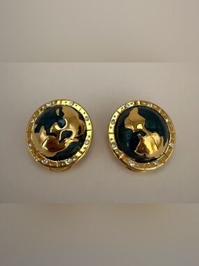 Kenneth Jay Lane Clip Earrings Representing World Peace  On A Blue Enamel Globe.